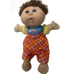 2012 Cabbage Patch Kids CPK Baby Doll Hair Blue Eyes & Plaid Orange Outfit